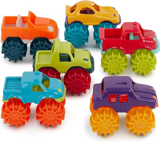 Pack of 6 Plastic Toy Cars with Storage Bag | Mini Monster Trucks
