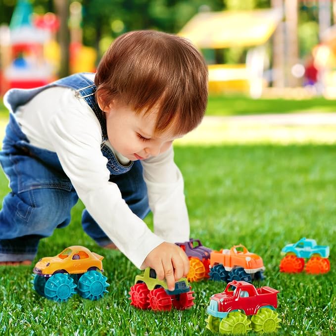 Pack of 6 Plastic Toy Cars with Storage Bag | Mini Monster Trucks